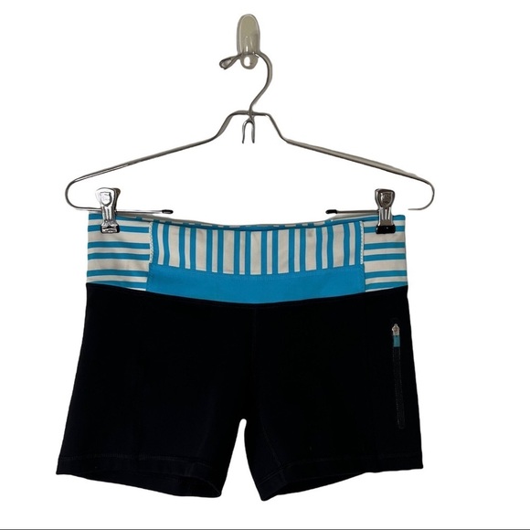 Lululemon Run - Fast Track Short (Black/Twin Stripe Spry Blue) - Picture 3 of 11